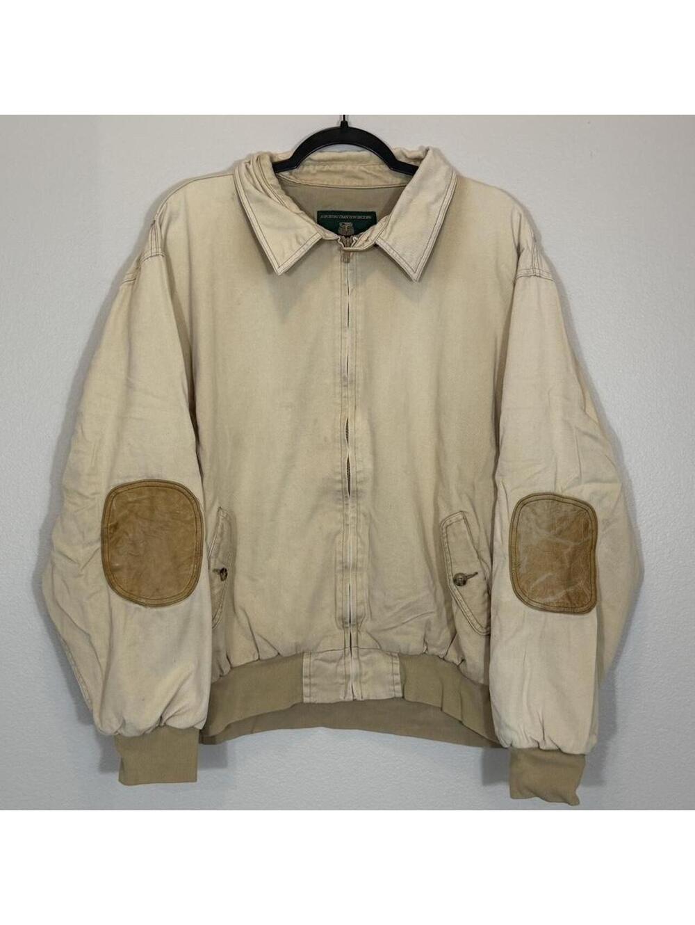 Vintage 90s Orvis Canvas Leather Elbow Patch Harrington Bomber Jacket Size XL